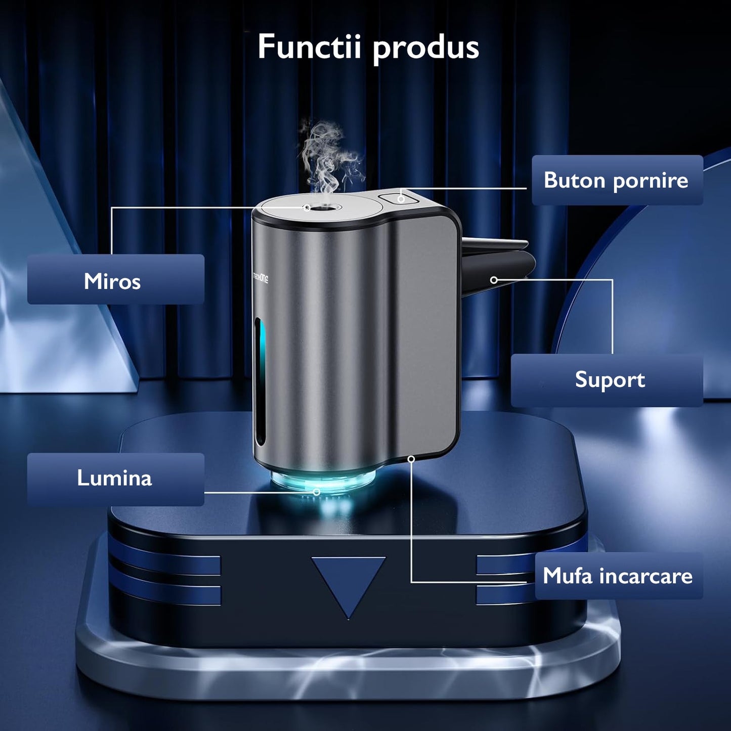 Odorizant Auto Smart – 3 Arome, Acumulator & Iluminare Ambientală