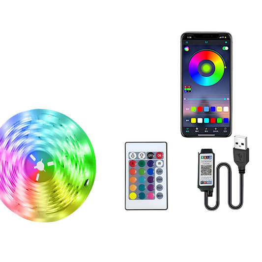 Bandă LED RGB 5m – Control prin Aplicație și Telecomandă, Alimentare USB